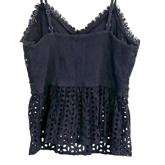 Japna Black Lace Eyelet Peplum Cami Top Small Boho Adjustable Straps 100% Cotton - Picture 5 of 6